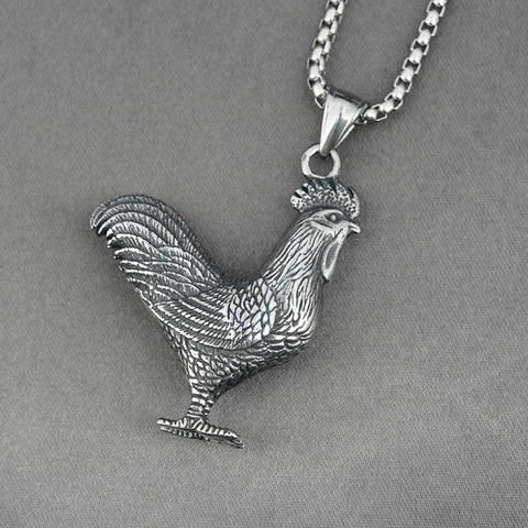 Vintage Titanium Steel Rooster Pendant Necklace Retro Animal Neck Jewelry Punk Hip Hop Style Decorative Accessory For Men Women