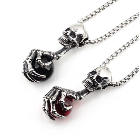 Collana con Pendente Artiglio di Teschio in Acciaio al Titanio Retro Gothic Punk per Uomo Vintage Perla Rossa Nera Gioielli