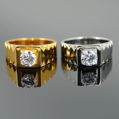 Anello Vintage in Acciaio al Titanio Geometrico Seghettato Per Uomo Donna Strass Scintillante Intarsiato Gioielli di Lusso Regalo
