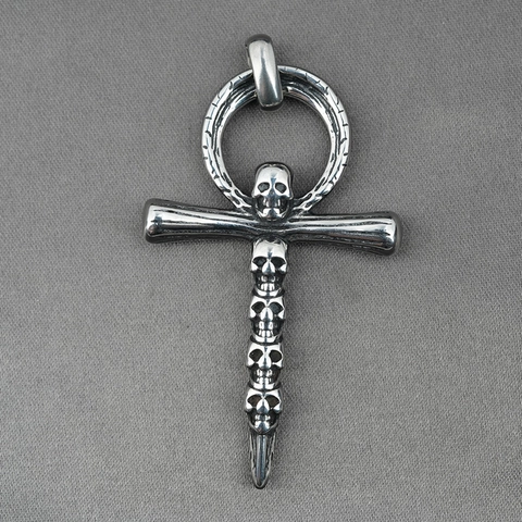 Gothic Skelett Ankh Kreuz Anhänger Halskette Retro Titanstahl Totenkopf Schmuck Für Herren Damen Punk Dark Style Ketten