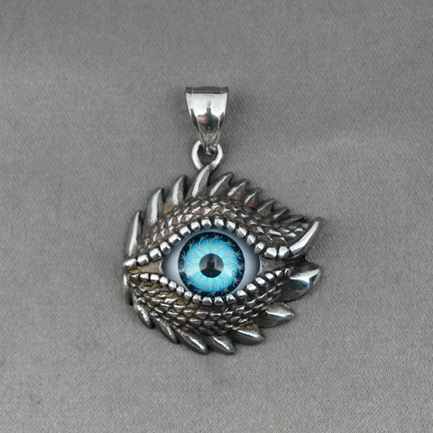 Vintage Gothic Drachenauge Anhänger Halskette Titanstahl Blaues Auge Punk Pulloverkette Für Damen Herren Schmuck