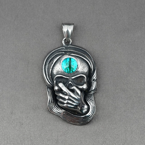 Collana con Pendente Teschio Gotico Vintage per Uomo Pendente in Acciaio al Titanio Scheletro Malocchio Strass Gioielli Punk Rock