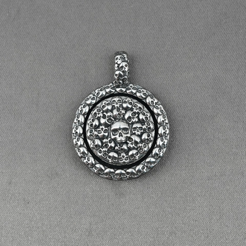 Vintage Titanium Steel Skull Rudder Zodiac Pendant Necklace For Men Retro Punk Rotatable Stainless Steel Box Chain Jewelry