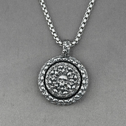 Vintage Titanium Steel Skull Rudder Zodiac Pendant Necklace For Men Retro Punk Rotatable Stainless Steel Box Chain Jewelry