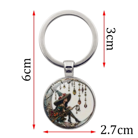 Vintage Legering Maan Heks Tijdsteen Sleutelhanger Met Glas Cabochon Hanger Antiek Brons Zilver Tas Ornament Cadeau