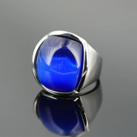 Anello in Acciaio al Titanio Dominante Vintage per Uomo Donna Gemma Occhio di Gatto Quadrata Oro Argento Gioielli