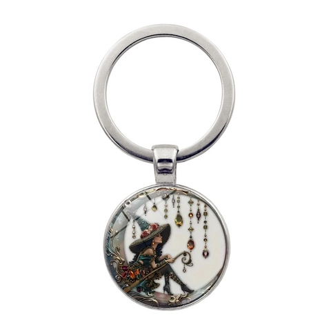 Vintage Legering Maan Heks Tijdsteen Sleutelhanger Met Glas Cabochon Hanger Antiek Brons Zilver Tas Ornament Cadeau