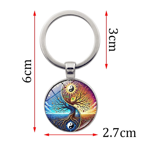 Portachiavi In Lega Con Gemma Di Vetro Albero Della Vita Yin Yang Vintage Sole Luna Anello Chiavi Regalo