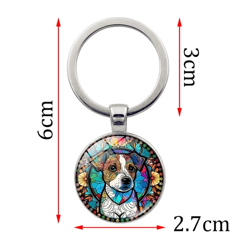 Buntglas Jack Russell Terrier Schlüsselanhänger Metall Zinklegierung Anhänger Kunst Hund Schlüsselring Für Auto Tasche Geschenk