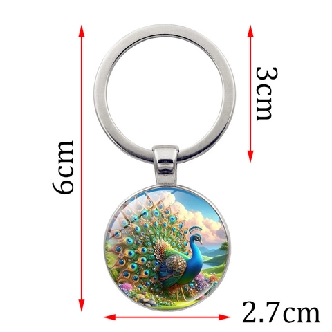 Pfau Anhänger Schlüsselanhänger Bunte Vogel Kunst Glas Cabochon Zinklegierung Schlüsselring Für Auto Tasche Vintage Geschenk