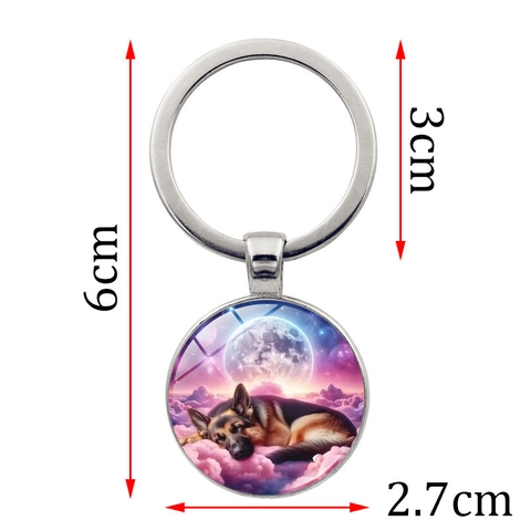 Portachiavi con Cane Pastore Tedesco Che Dorme Luna Stelle Arte in Lega di Zinco Vetro Ciondolo Borsa Auto Regalo Per Amanti Animali