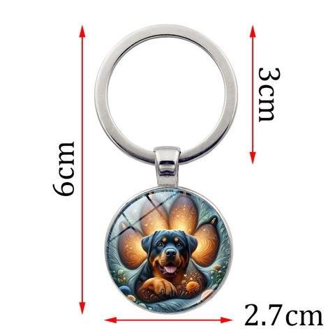 Rottweiler Dog Portrait Keychain Round Glass Cabochon Metal Alloy Key Ring Pet Lover Accessory For Car Bag Jewelry Gift