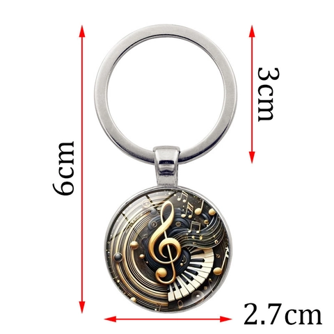 Musiknoten Klaviertasten Muster Schlüsselanhänger Zinklegierung Glas Cabochon Violinschlüssel Anhänger Schlüsselring Für Musikliebhaber