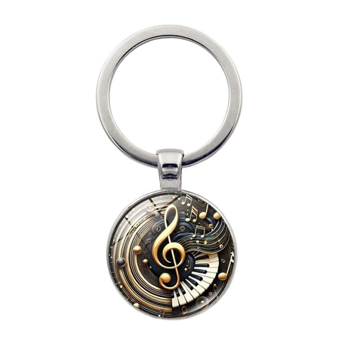 Musiknoten Klaviertasten Muster Schlüsselanhänger Zinklegierung Glas Cabochon Violinschlüssel Anhänger Schlüsselring Für Musikliebhaber