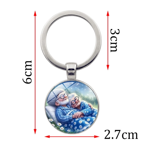 Portachiavi in Lega di Zinco con Patch in Vetro Cartone Animato Coppia di Anziani Illustrazione Cielo Stellato Pendente per Borsa
