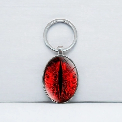 Gothic Fantasy Blutrotes Auge Metall Schlüsselanhänger Oval Glas Cabochon Drachenauge Anhänger Schlüsselring Zinklegierung Horror Stil Geschenk