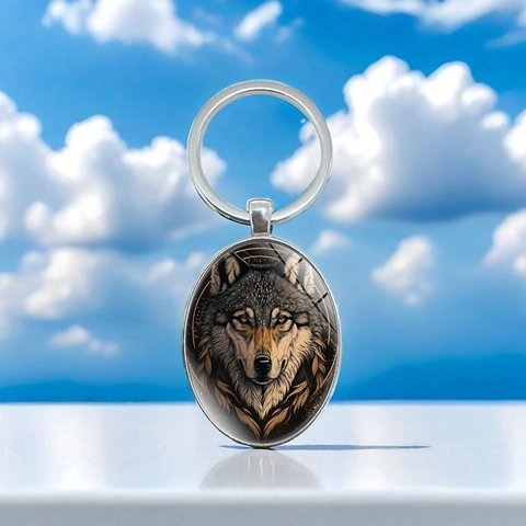 Realistische Wolfskopf Muster Oval Zinklegierung Schlüsselanhänger Kreative Metall Schlüsselring Anhänger Für Herren Auto Schlüssel Zubehör