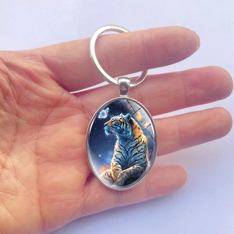 Sternenhimmel Tiger Schmetterling Zinklegierung Glaskuppel Schlüsselanhänger Kunstvoller Tierdruck Schlüsselring Zubehör