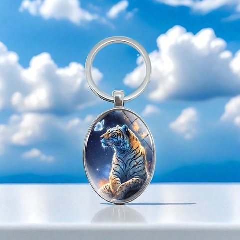 Sternenhimmel Tiger Schmetterling Zinklegierung Glaskuppel Schlüsselanhänger Kunstvoller Tierdruck Schlüsselring Zubehör