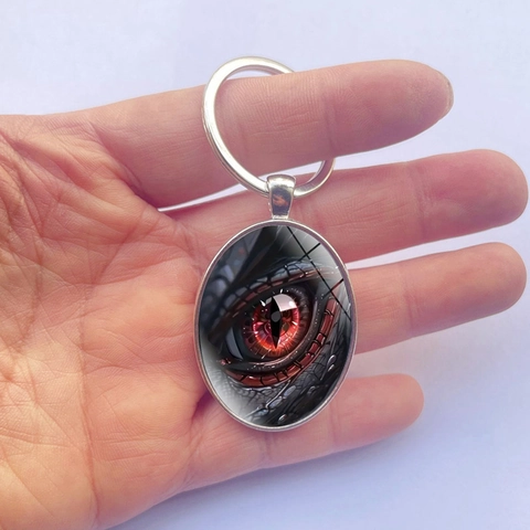 Fantasy Oval Drachenauge Legierung Schlüsselanhänger Mit Glas Cabochon Rot Reptilienauge Anhänger Schlüsselring Für Auto Tasche Deko