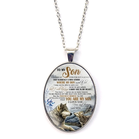 Per Mio Figlio Con Amore Mamma Collana Con Ciondolo Lupo Sentimentale Argento Vetro Ovale Cabochon Regalo Gioielli Per Figlio