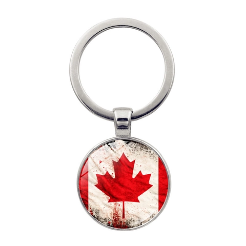 Llavero de Metal Bandera de Canadá Hoja de Arce Cabujón de Vidrio Souvenir Retro Anillo de Llave Para Bolsos Regalo