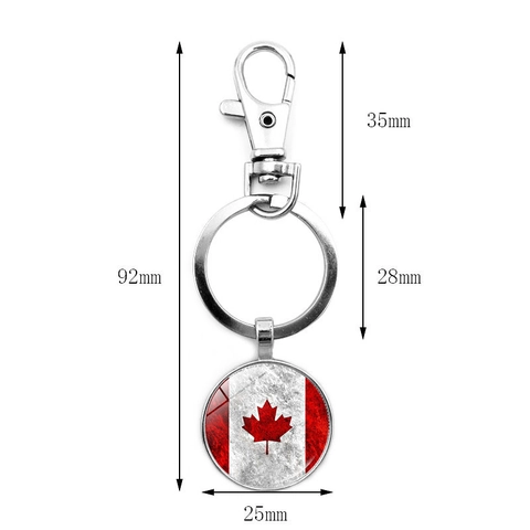 Llavero Vintage Bandera de Canadá Hoja de Arce Aleación de Zinc Vidrio Bronce Plateado Cierre de Langosta Souvenir Viaje