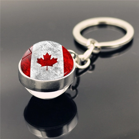 Portachiavi con Bandiera del Canada in Lega di Zinco Argento Metallo Foglia di Acero Cabochon in Vetro Circolare per Auto Viaggio