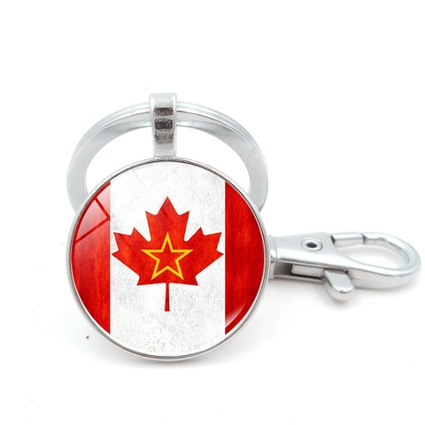 Vintage Kanada Ahornblatt Flagge Schlüsselanhänger Rund Metall Glas Cabochon Schlüsselring Für Auto Tasche Anhänger Souvenir Geschenk Unisex