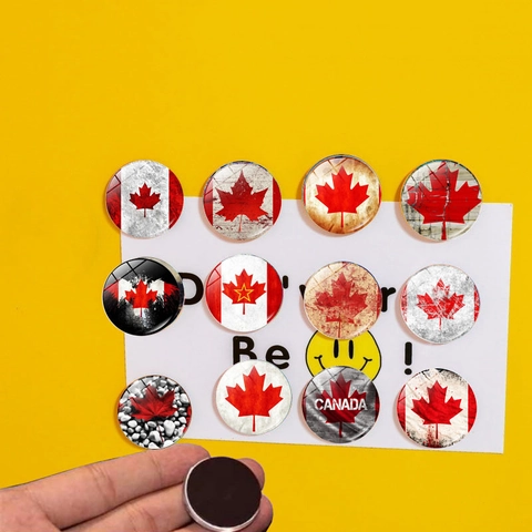 Imán de Nevera de Vidrio Bandera de Canadá Redondo Cúpula de Cristal Hoja de Arce Pegatina Magnética para Hogar Oficina