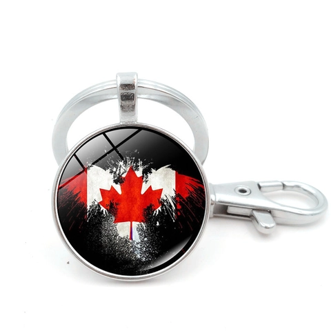 Vintage Kanada Ahornblatt Flagge Schlüsselanhänger Rund Metall Glas Cabochon Schlüsselring Für Auto Tasche Anhänger Souvenir Geschenk Unisex
