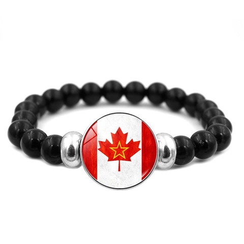 Canada Flag Maple Leaf Beaded Bracelet For Men Women Alloy Glass Cabochon Retro Souvenir Fashion Beaded Bangle Jewelry