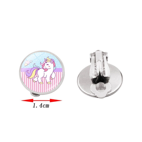 Cute Cartoon Unicorn Clip On Earrings No Piercing Copper Alloy Glass Time Gem Kids Girls Fashion Accessory Jewelry Gift