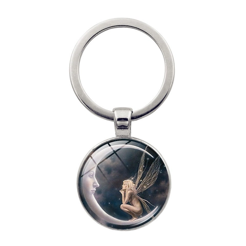 Portachiavi in Lega di Zinco Dea della Luna Fata Anello in Metallo Creativo Cabochon in Vetro Ciondolo Borsa Gioiello Fantasia
