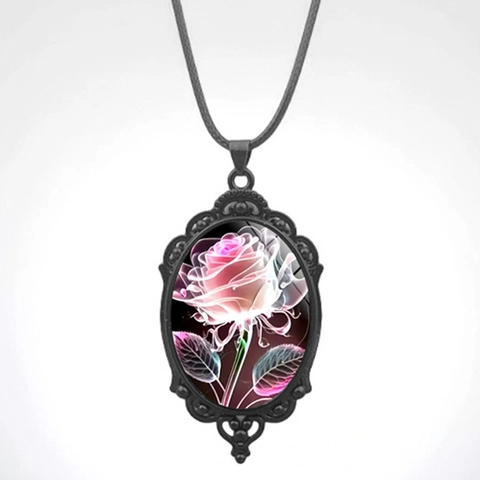 Böhmisch Vintage Rosa Rose Blume Anhänger Halskette Für Damen Gothic Schwarz Legierung Mode Romantisch Schmuck Geschenk