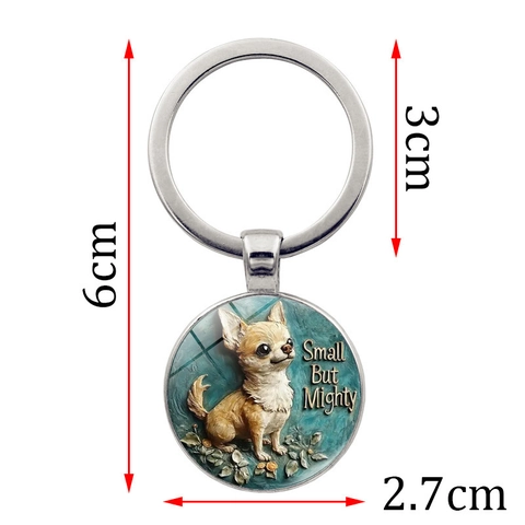 Simpatico Portachiavi Cane Chihuahua Ciondolo Rotondo in Metallo Con Scritta Small But Mighty Bronzo Antico Argento