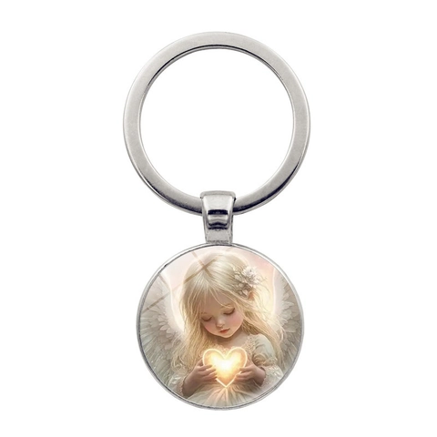 Simpatico Portachiavi Pendente Angelo Biondo con Cuore in Lega di Zinco e Vetro Anello Portachiavi Creativo per Donna Uomo Auto Borsa Accessori
