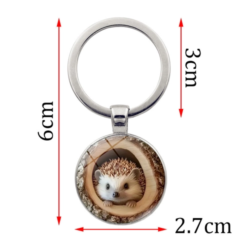 Charmante Egel In Boomholte Patroon Sleutelhanger Zinklegering Glas Hanger Cirkelvormige Metalen Sleutelring Voor Geschenk Mode Accessoires