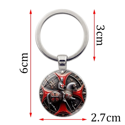 Portachiavi Medievale Vintage Cavaliere Templare in Lega di Zinco Pendente in Vetro Croce Rossa Storia Militare Portachiavi in Metallo