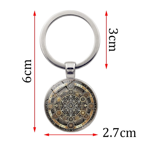 Porte-clés Cube de Métatron Géométrie Sacrée Alliage de Zinc Cabochon en Verre Motif Sacred Wisdom Spirituel Cadeau