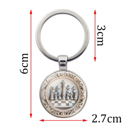 Vintage Schach Muster Zinklegierung Schlüsselanhänger Mit Rundem Glasanhänger Retro König Ritter Schachfiguren Schlüsselring Dekorativ