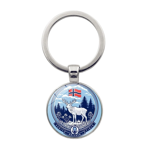 Portachiavi Vintage Bandiera Norvegia Renna Nordic Forest Cupola Vetro Metallo Anello Chiave Bronzo Antico Argento Gioielli
