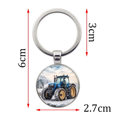 Retro Schneetraktor Runder Schlüsselanhänger Zinklegierung Glas Cabochon Anhänger Vintage Industrie Stil Schlüsselring Auto Zubehör