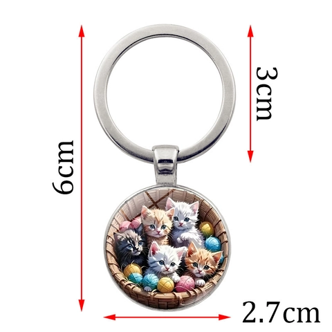 Charmante Katzen Familie Glas Cabochon Schlüsselanhänger Metall Schlüsselring Legierung Tier Kätzchen Ornament Für Damen Taschen Dekor Geschenk