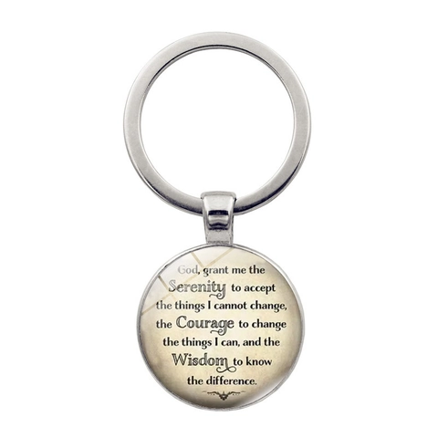 Portachiavi con Preghiera della Serenità in Lega di Zinco Vintage Cabochon in Vetro Citazione Ispiratrice Portachiavi per Accessori Decorativi
