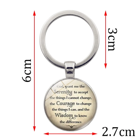 Portachiavi con Preghiera della Serenità in Lega di Zinco Vintage Cabochon in Vetro Citazione Ispiratrice Portachiavi per Accessori Decorativi
