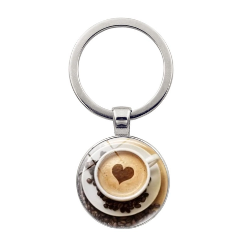 Portachiavi con Cabochon in Vetro Gemma del Tempo Cappuccino a Cuore Lega di Zinco Bronzo Antico Argento Pendente Regalo