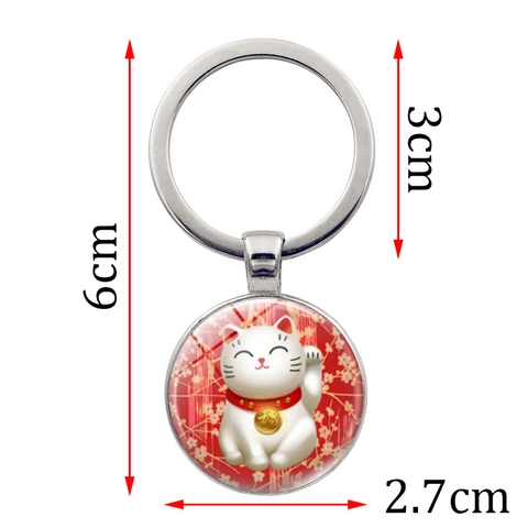 Μεταλλικό Μπρελόκ Γάτα της Τύχης Maneki Neko Γυάλινο Καμποσόν Μενταγιόν Κρεμαστό Διακοσμητικό Τσάντας Ιαπωνικό Στυλ Δώρο