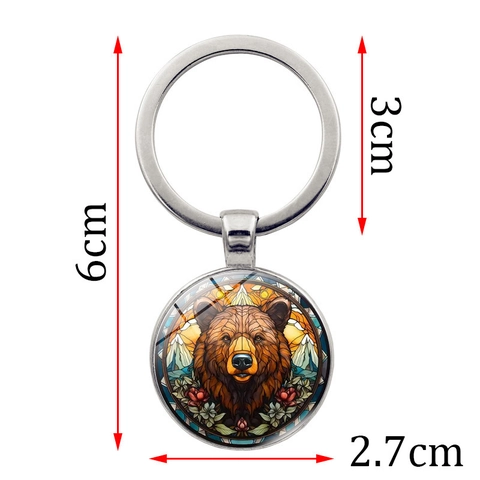 Künstlerischer Braunbär Glasstein Schlüsselanhänger Vintage Legierung Zink Schlüsselring Tasche Anhänger Waldtier Schmuck Geschenk