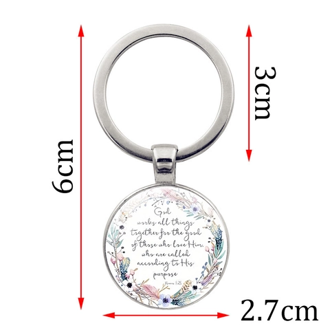 Inspirierender Bibelvers Schlüsselanhänger Römer 8:28 Zinklegierung Glas Edelstein Anhänger Blumenkranz Religiöses Geschenk